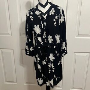 Isabella Sinclair Black Floral Button-Front Tie-Waist Women’s Dress